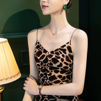 #5400 Leopard Trükitud Suspender Naiste Tshirts Puuvill Silmadega Sale Seksikas Vest Tops primavera Backless V-kaeluse jaoks Maha Õla Tee