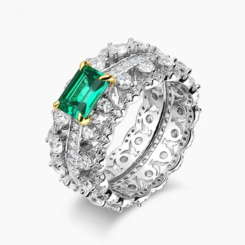 100% 925 Sterling Hõbe Vahuveini Täis Kõrge Süsiniku Teemant, Smaragd Sõrme Sõrmus Daamid Pulmapidu Premium Ehted Kingitus