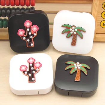 10tk Mood DIY Mugav Cute cartoon puud mustriga Peegel kontaktläätsede puhul Kõrge kvaliteedi üksikasjalikud Armastavad Õendusabi box