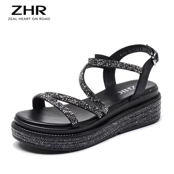 2020 Korterid Kiilud Naiste Sandaalid Madu Musta Rhineston Sandaalid Bling Seksikas Avatud Varvas Lukk Sandaalid Naiste Platvorm kontsaga Sandaalid