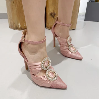 2022 Suvel Moe Disaini Pikad Varba Õõnes Rhinestone Lukk Stiletto Naiste Sandaalid Must Kõrged Kontsad