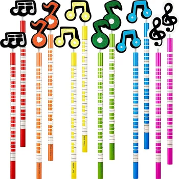 24tk Muusika Märgib, Pliiatsid Puidust Värviline Triip Pliiatsid Puidu Muusika Märkus Kaunistused Kooli Õpilased, Õpetajad