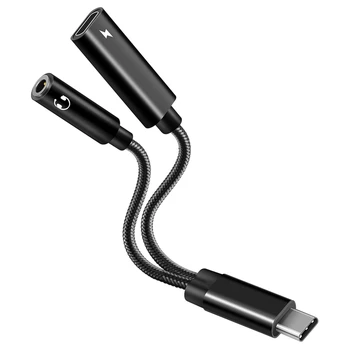 2X USB C Kuni 3.5 Mm Kõrvaklappide Pesa Adapter 2 In 1 -, Audio-Kaabel PD 60W Kiire Laadimine Galaxy S20 S21 Ultra S20 Must