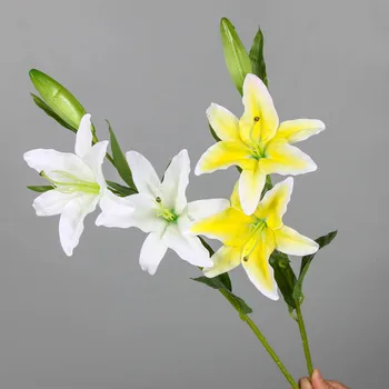 3 Pead Lily tehislilled Kodus Laua Kaunistamiseks Reaalne Touch Lily Võltsitud Lilled Branch Pulm Taustaga Ekraan