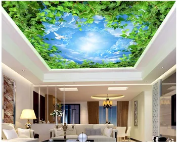 3d ruumis tapeet custom foto Rohelised lehed, sinine taevas ja valged pilved lae murals 3d tapeet seina murals seinte 3 d