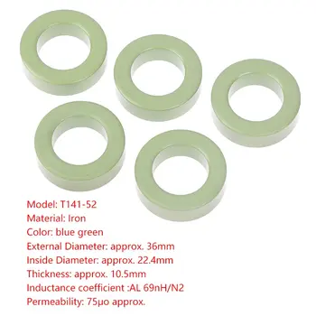 5 Tk 36*22.4*10.5 mm T141-52 Raud Raud Toroid Südamikud Sinine Roheline Ring Induktiivpoolid Raua pulber Core