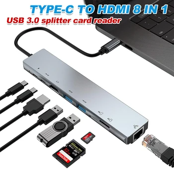 8 1 Multiport USB-C-Hub Tüüp C-4K USB 3.0 HDMI Adapter PD 87W RJ45 Võrgu Kaart USB-Jaoturi keskus MacBook, IPad Sülearvuti