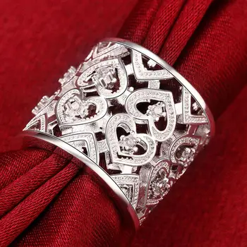 925 Värv silver ring Crystal süda 18K rose gold lai Rõngad Naiste reguleeritav Mood Pulmapidu Kingitused, Ehted marki