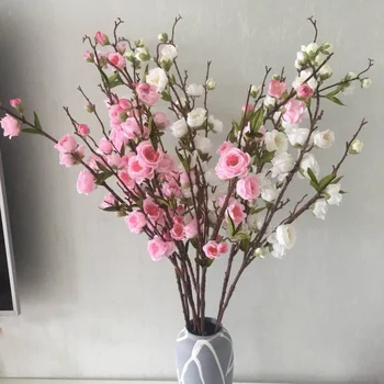 95CM Suured Ploomi-Kirsi õied Siidist kunstlilled plastikust varre Sakura puu haru Kodu tabel Decor Pulm Teenetemärgi Suur