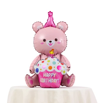 Armas 3D Istuda karu Foolium Õhupallid Happy Birthday Karu ja kook Pool Decors Lapsed Mänguasjad Õhu Globos Tarvikud