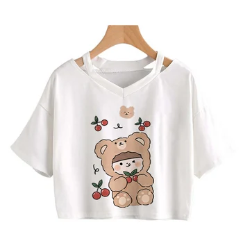 Armas Karu Ice Cream Cartoon Vabaaja Lahti crop Top Jaapani t-särk naiste Vintage Magusad Tüdrukud Esteetika Naiste T-särk camiseta
