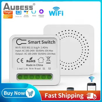 Aubess Tuya Mini Smart WiFi Lüliti 10A 16A 2-Way Smart APP Kontrolli DIY Lüliti Tööd Alexa Google ' i Kodu Yandex Alice Assistent