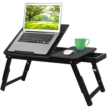 Bambusest sülearvuti laud, teenuse voodi salve kokkuklapitavad jalad, korrus tabel sülearvuti toetust ulatuses kallutatav top ladustamise sahtel