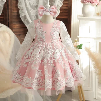 Beebi Tüdrukud Elegantne Roosa Kleit Väikelapse Tüdruk Printsess Pits Tikand Õie Õhtul Tutu Kleit Imiku Tüdruk 1. Sünnipäeva Kanda
