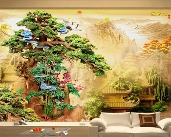 beibehang de papel parede 3D boutique puidu nikerdamiseks mänd palace Hiina stiilis seina taustaks paber home decor 3D Tapeet Seinamaaling