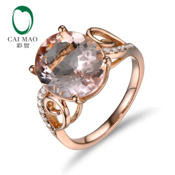 Caimao 14K Rose Gold 3.80 ct Ovaalne Morganite Sillutada Teemant kihlasormus Tasuta shipping