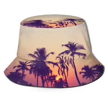 CINESSD Vintage Siluett Palmi Puud Päikeseloojangul Unisex Vabaaja Päike Müts Kopp Müts Bob Hip-Hop Mütsid Kalamees Panama Müts