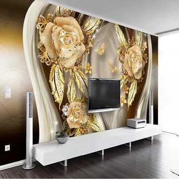 Custom 3D Müüri Seina Euroopa Stiilis Kuld Õie Ehted TV Taustaks Jaoks Taustapildi Magamistoa Seinad De Papel Parede Kodu Sisustus Kunst