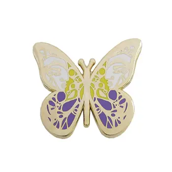 Custom Ilusad kollased liblikad Rinnamikrofon Pin-disain, kõrge kvaliteet, lilla ja valge kuldne liblikas raske emailiga tsingi sulam badge)