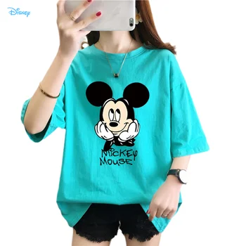 Disney Cartoon Mõtlemine Mickey Mouse Armas Kawaii Topid Naistele 2022 Suvel 100% Puuvill Lühikese Varrukaga T-särk Femme Mood Y2K Tops