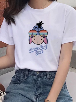 Disney Naiste T-Särk Uus Lahe Trendikas Eeyore Päikeseprillid Mugav Prindi Harajuku T-Särk Vabaaja Cartoon Valge Kõik-Mängu