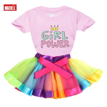 GIRL POWER Tüdrukute Komplekt Tutu Kleit+t-Särk Tüdrukutele Komplekti 2021 Suvel Vikerkaar Kleit Väikelapse Beebit Armas Kleit Printsess Armas Riided