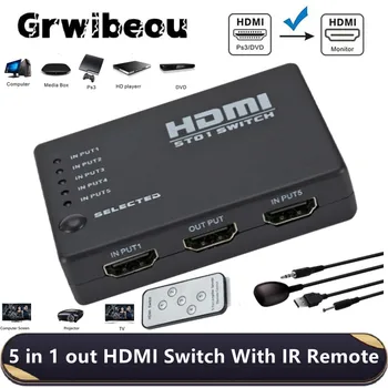 Grwibeou 1080P HDMI-ühilduvate Vahetaja 5 in 1 out HDMI Lüliti Adapter HD-DVD PS3/4 TV Box lülitage hdmi 5x1 HDMI Splitter