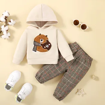 hibobi Beebi Poisi Riideid Imiku Komplekt Baby Sobiks Cartoon Bear Pika Varrukaga Kapuutsiga Sweatershirt & Püksid, Kahe-osaline Komplekt