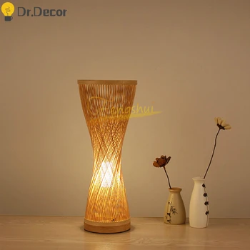 Hiina LED Bambusest Tabel Lamp Retro Käsitsi kootud Teenetemärgi Tabel Süttib Valgustus Uuringu Öö Lamp Magamistuba, elutuba laualamp