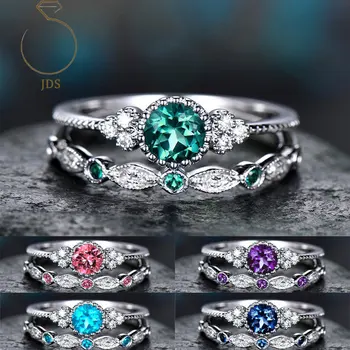 JDS 925 Sterling Hõbe Värv Gemstone Ring Määratud Naiste Kunstnahast Safiir Rõngas Kõik 1 Reaalne ja Vaba Shipping Alates Brasiilia