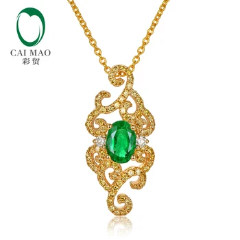 Klassikalise Loomulik Emerald 0.42 ct 14K Kollane Kuld Engagement 0.35 ct Teemant Ripats