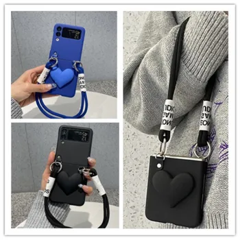 Korea Fashion Südame Crossbody Kett Lühike Käevõru Telefon Case For Samsung Galaxy Z Flip 4 Juhul Z Flip 3 Kaas Koos Trossi
