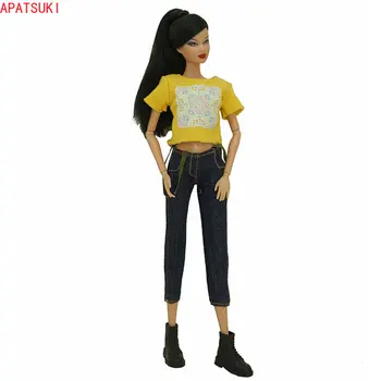 Kuldne Muster Moe Riided Komplekt Barbie Nukk Varustus 1/6 Nukud, Aksessuaarid T-särk Denim Jeans Püksid Püksid Mänguasjad