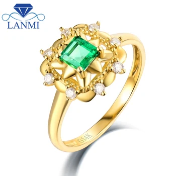 LANMI Tahke 14Kt AU585 Kollane Kuld Luksuslik Disain Loomulik Colombia Roheline Emerald Princess Naiste Rõngad Naise Sünnipäev Ehted