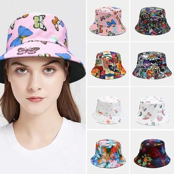 Mood Panama Kopp Mütsid Multikas Loomade Liblikas Kirja Prindi Kalamees Müts Summer Sun Mütsid Naised Mehed Pöörduvad Püük Kork