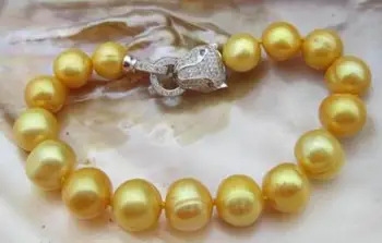 noble jewelry Tohutu 9-10mm looduslikku Magevee gold pearl käevõru 7.5-8inch