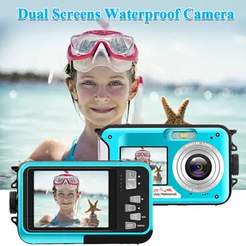 Snorkeling Full HD 2.7 K 48MP videosalvesti Selfie Dual Ekraanid 10FT 16X Digitaalne Suum Veekindel Kaamera Veealuseid Kaameraid