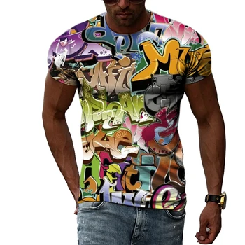 Suvine Meeste Graffiti 3D Print T-särk Uus Tänav Casual Fashion ümber Kaela Top Hip-hop Trend Isiksuse Lühikeste varrukatega Riided
