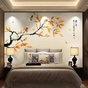 Sügisel uus Hiina stiilis tint abstraktne stiil gongbi lilled ja linnud taust seina