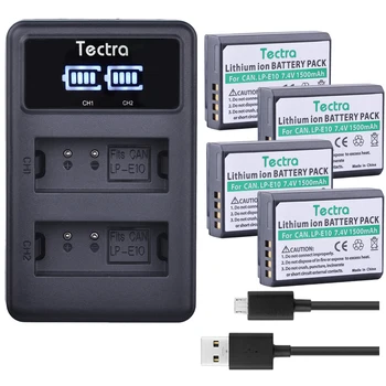 Tectra 4x LP-E10 LPE10 Bateria + LED-Ekraan, USB Dual Charger Canon EOS Rebel T3 T5 T6 Kiss X50 Kiss X70 EOS EOS 1100D 1200D