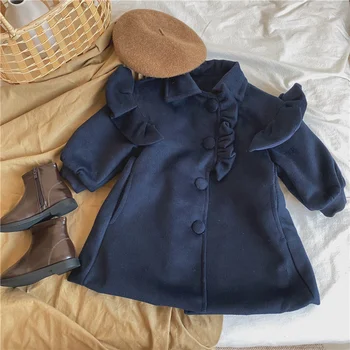 Tüdrukute Villane Mantel Jope Outwear 2022 Navy Blue Plus Paksenema Kevad Sügis Puuvilla Overcoat Mugav Teismelised Tops Laste