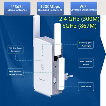 WiFi Repeater WiFi Võimendi 5Ghz Long Range Extender 1200M Traadita pikamaa Interneti Signaali Võimendi Traadita Open-wrt