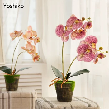 Yoshiko 1 tk Artifificial Orhidee Lille Kimp Koos lillepoti Reaalne Touch Bonsai Pulmapidu Kodus DIY Lill Teenetemärgi