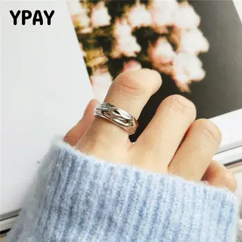 YPAY tinafoolium Raamatu Stiili Avatud Rõngad Korea 100% 925 Puhas Hõbe Lihtne Disain Ring Naiste Võlu Ehted Kingitus YMR837