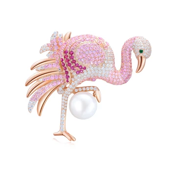 Zhanhao Flamingo Pross 925 Sterling Hõbe, Roosa, Korund Magevee Pärl Sünnipäeva Kingitus Naistele